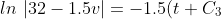 ln\ |32-1.5v|=-1.5(t+C_3)